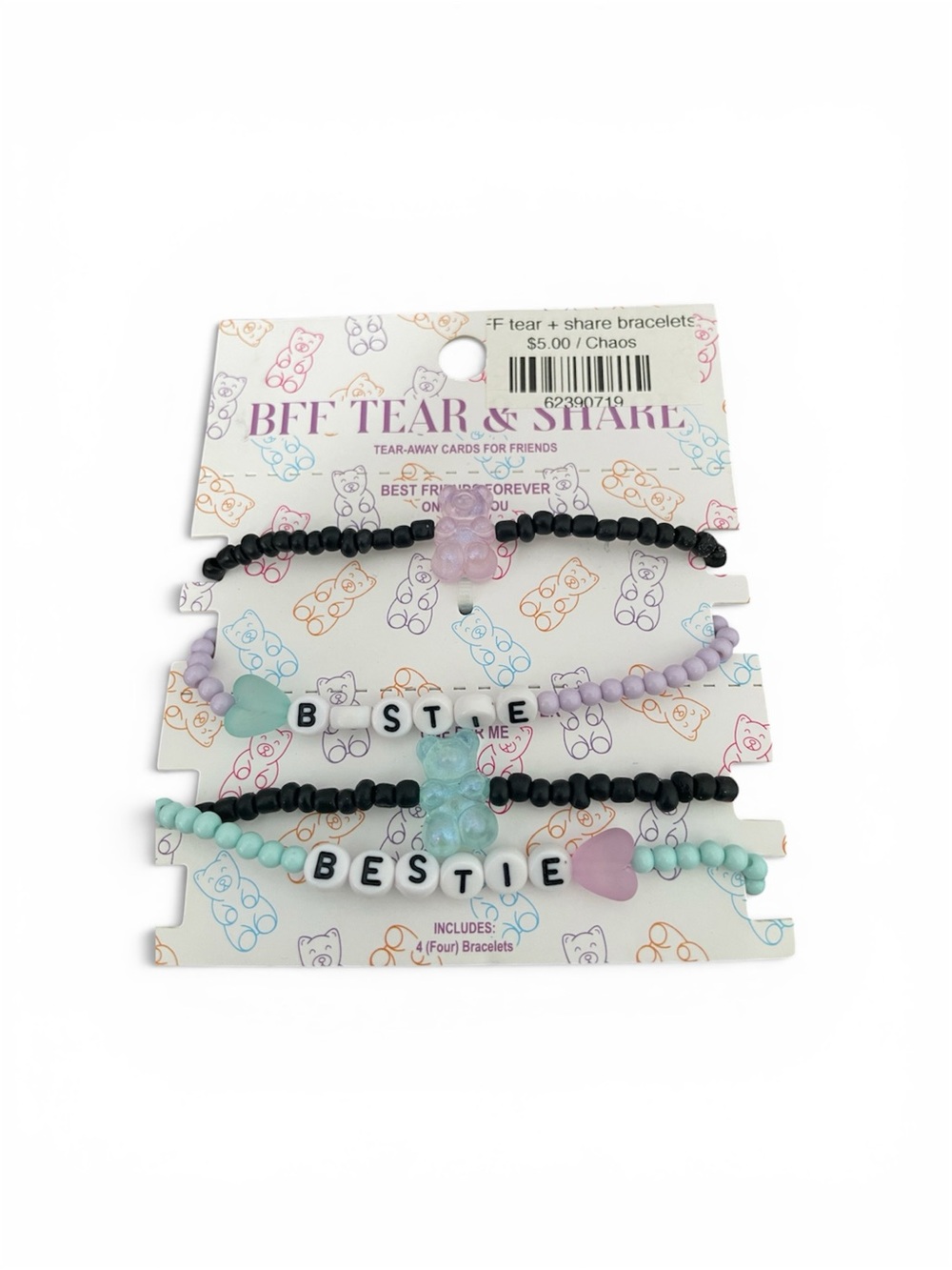 Agora Pastel Mint Lavender Black Bestie Beaded Bracelet Set